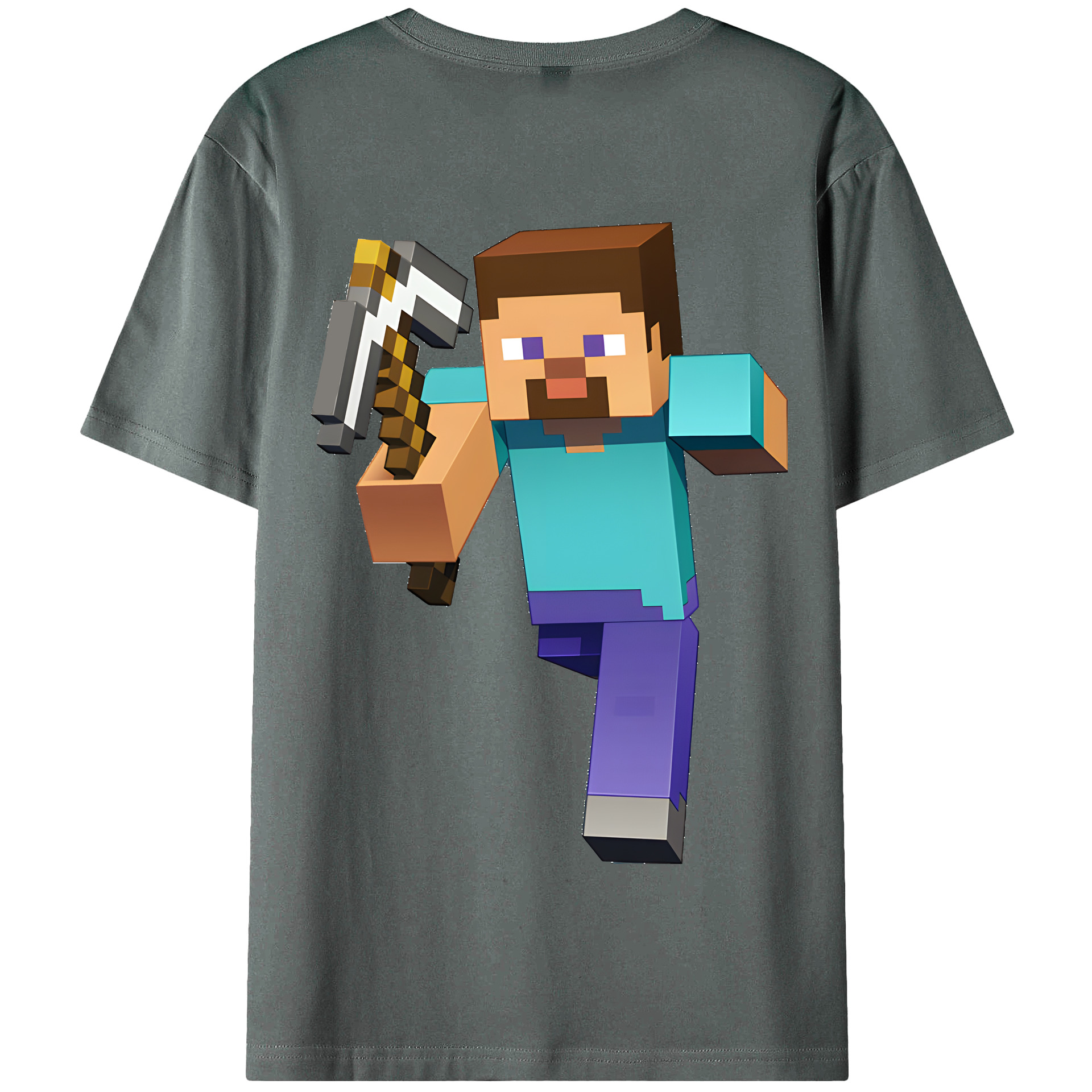 （画像用） マインクラフト ブロックの世界 Minecraft MC Block world 綿100％半袖Tシャツ（背面プリント）